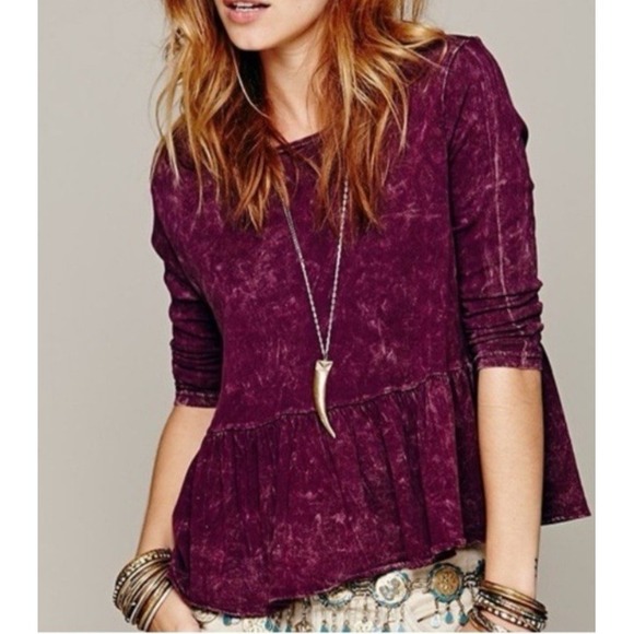 Free People Tops - We the Free People Small Magenta Project Social T In A Line‎ Peplum Tee Shirt